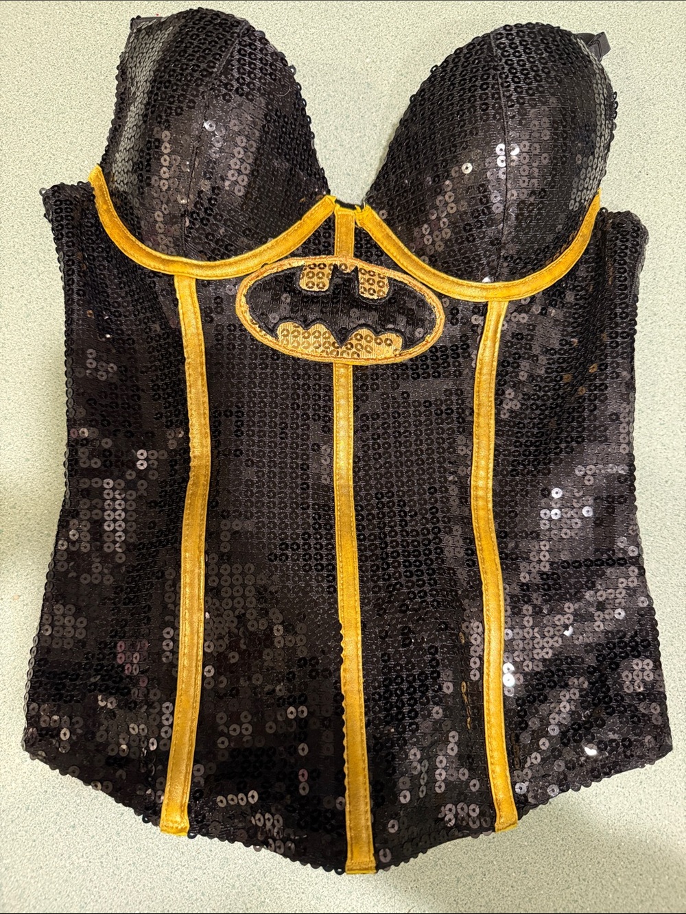Bat girl  costume bustier Black Sequin Bustier with Gold Trim - Bandeau